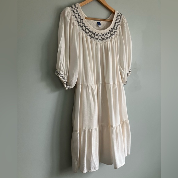 OLD NAVY Off White and Black Embroidered Boho Cotton Blend Tiered Dress Size XL - Picture 6 of 13